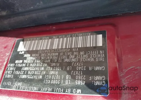 2012 Subaru Outback 2.5I Premium from USA, damaged, VIN 4S4BRCCC7C3241137